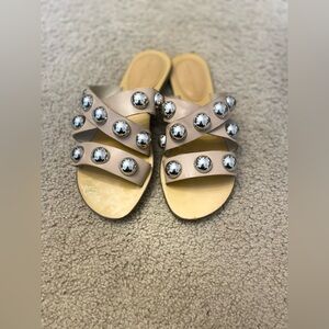 Marc Fisher Beige Slippers with Silver Accents